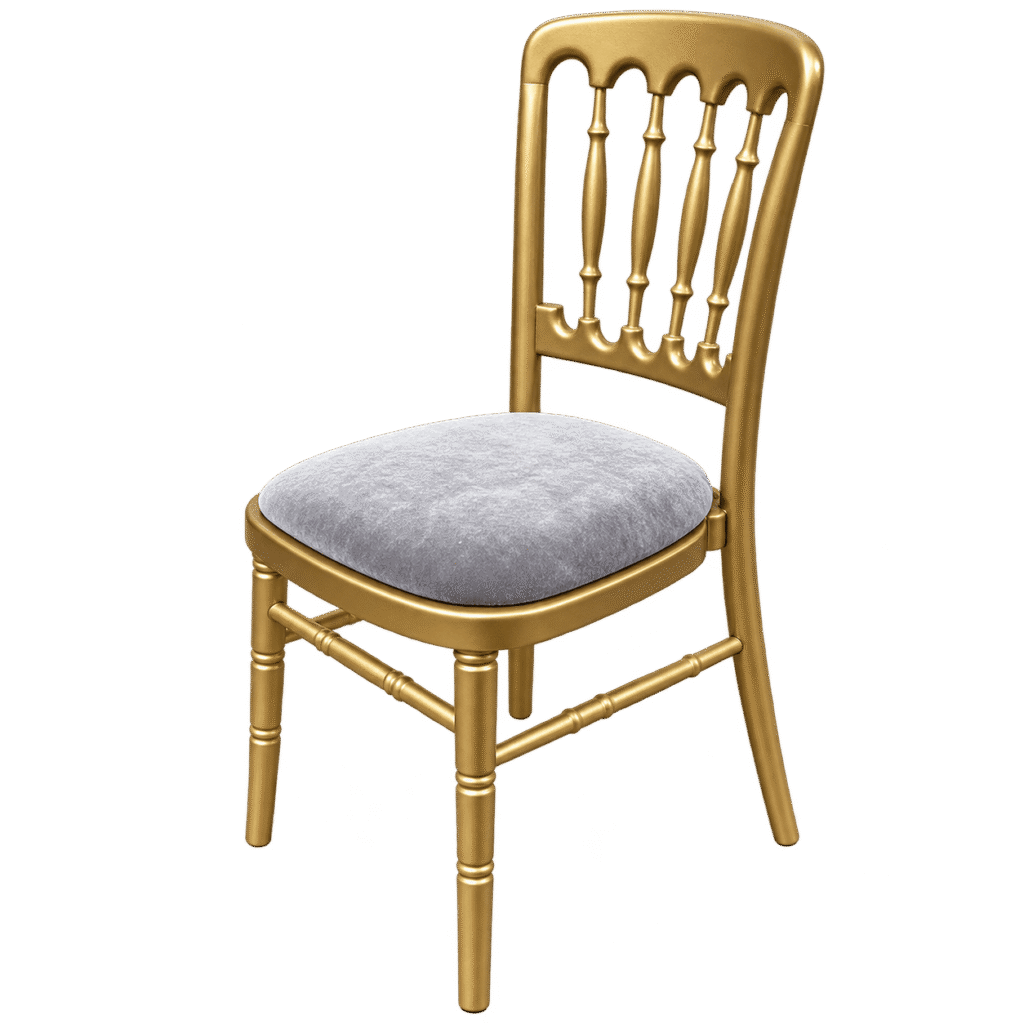 Goldsessel mit grauem Samtpolster