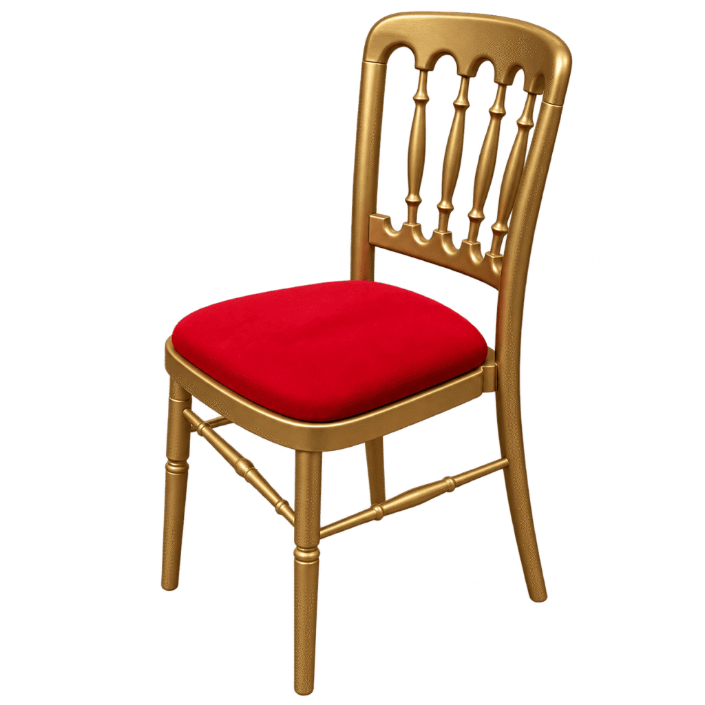 Goldsessel mit rotem Samtpolster